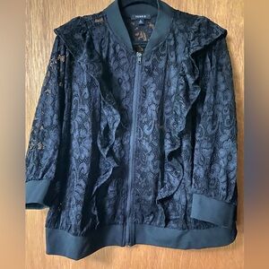 Torrid Lace 3/4 Sleeve Bomber Jacket with Ruffles